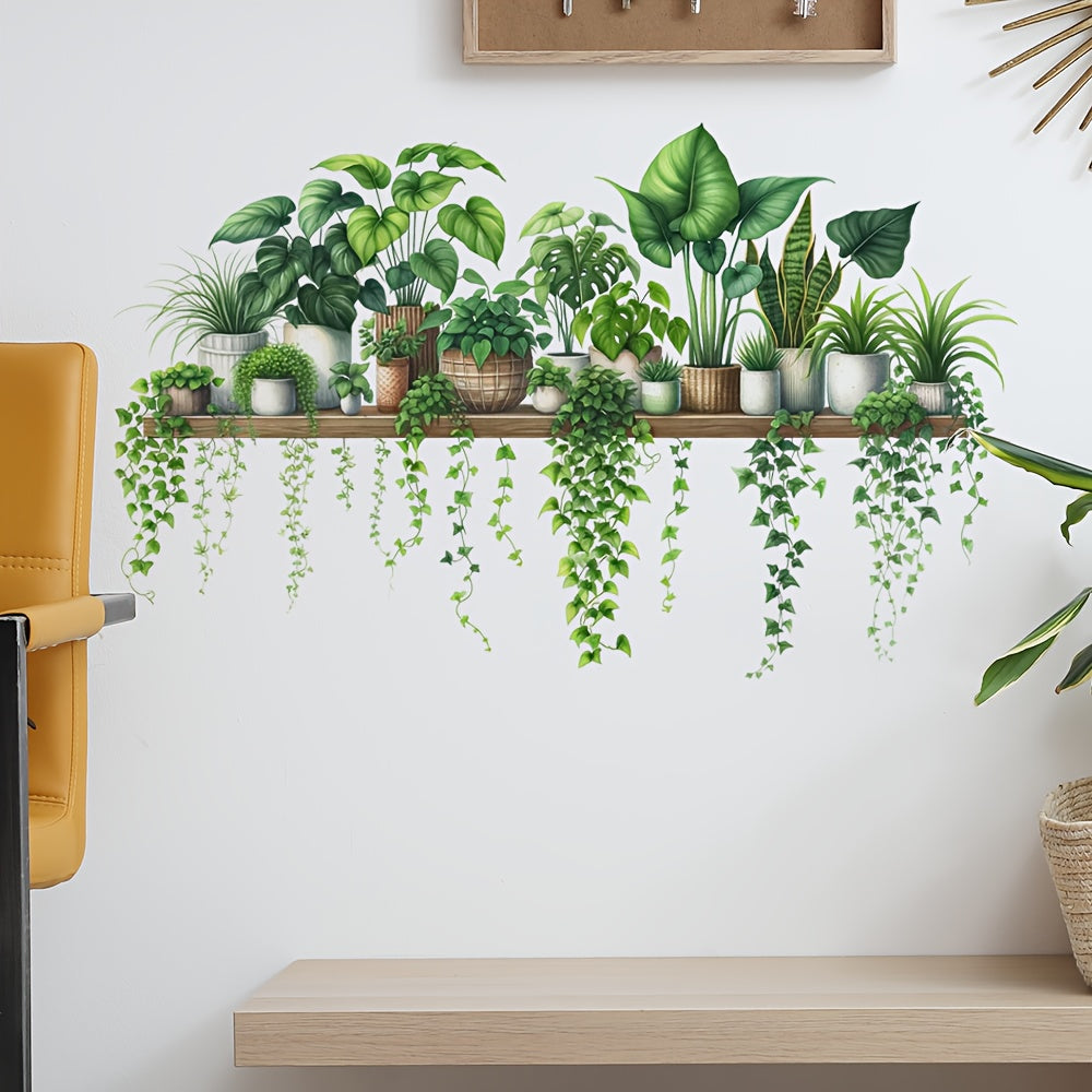 Tropical Green Plant Leaves Potted Vine Decal Stickers Home Wall Decor Set