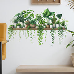 Tropical Green Plant Leaves Potted Vine Decal Stickers Home Wall Decor Set