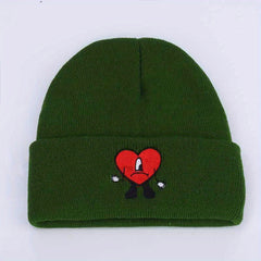 Heart Embroidery Beanie Unisex Warm Elastic Hip Hop Skull Cap