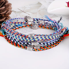 Colorful Braided Bracelet Metal Buddha Head Decor Wristband