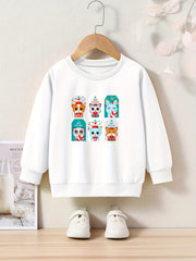 Christmas Cartoon Animals Cards Print Girls Casual Pullover Sweatshirt