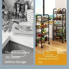 4 Tier Kitchen Cart On Wheels Rolling Shelf Storage Floor Movable Small Cart