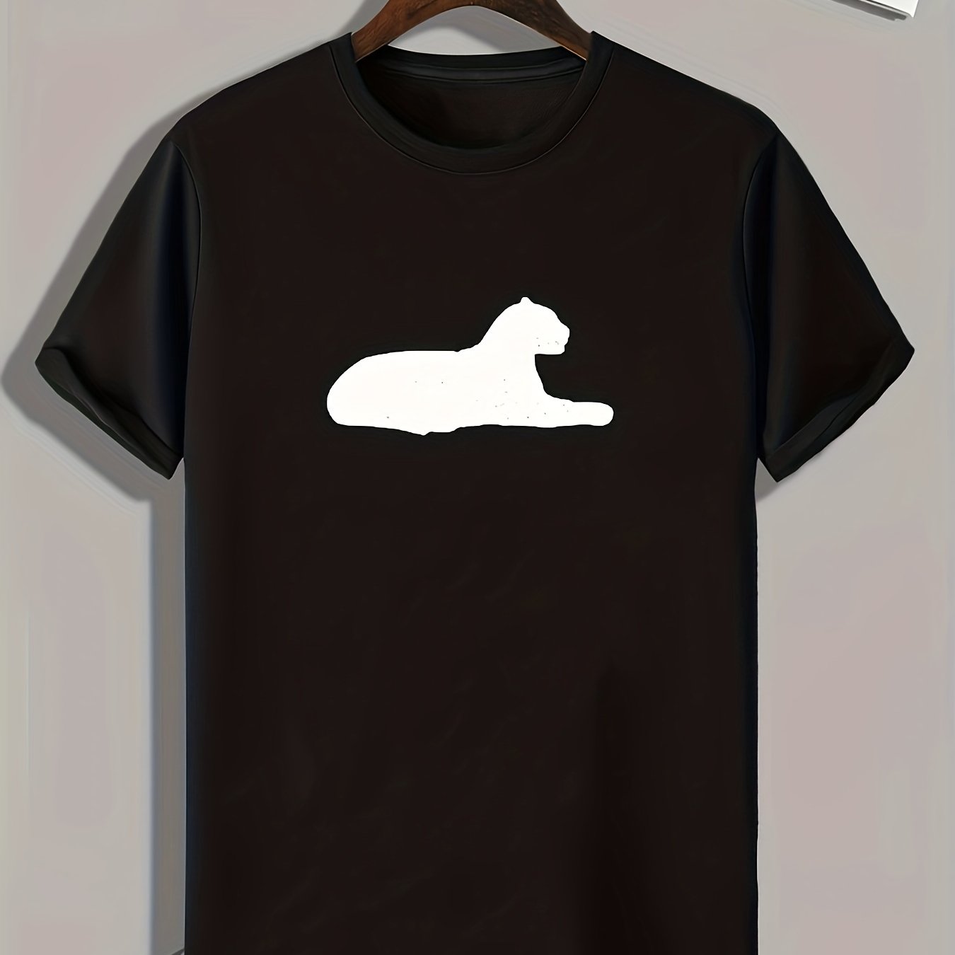 Cat Silhouette Print Men's Comfy T shirt Active Stretch Tee for Summer