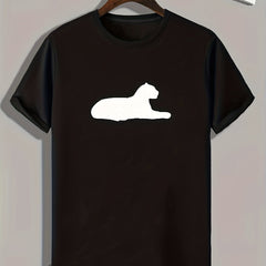 Cat Silhouette Print Men's Comfy T shirt Active Stretch Tee for Summer