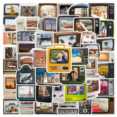 50pcs Retro TV Computer Graffiti Stickers Notebook Luggage Waterproof DIY Toys