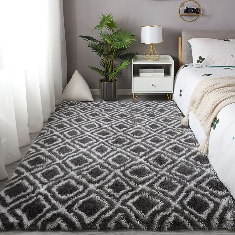 Soft Geometric Patterned Plush Rug for Bedroom 23.6x42.7in