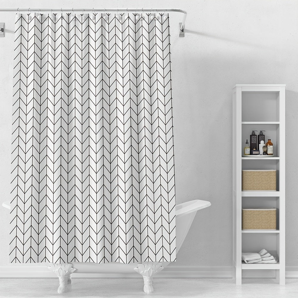 Waterproof Geometric Shower Curtain Metal Grommets Hooks Durable Polyester Bath