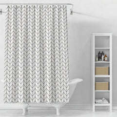 Waterproof Geometric Shower Curtain Metal Grommets Hooks Durable Polyester Bath