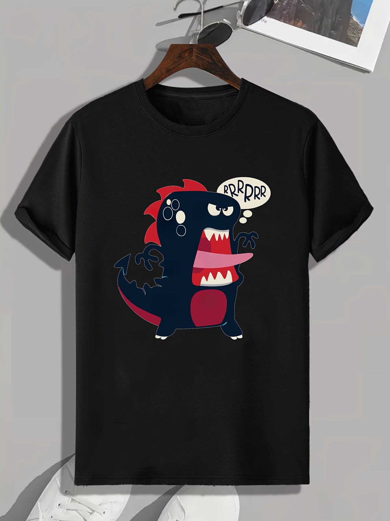 Cartoon Dinosaur Print Men's Graphic T-Shirt for Summer
