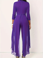 Casual Jumpsuit Women's Plus Solid Cut Out Half Sleeve Round Neck