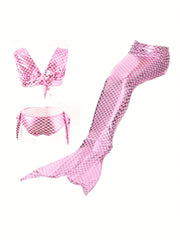 Girl's Mermaid Swimsuit 3pcs Bikini Set & Tail Costume