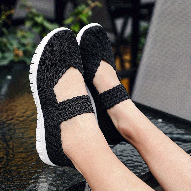 Plaid Weaving Backless Ankle Strap Walking Shoes Lightweight Sneakers
