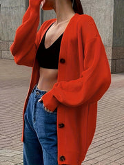 Solid Button Up Lantern Sleeve Cardigan