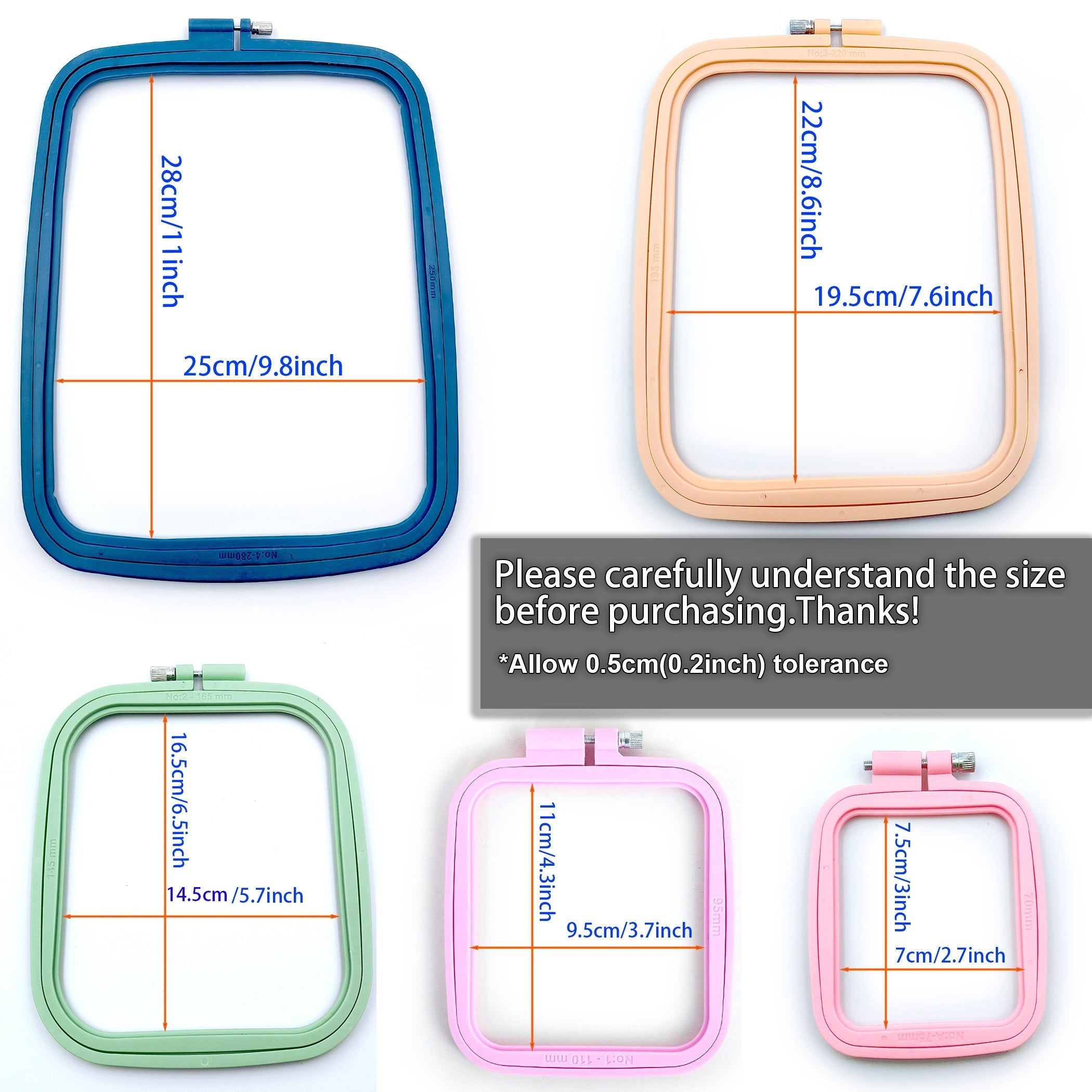 5pcs Square Embroidery Cross Stitch Bandage ABS Hoop Kit