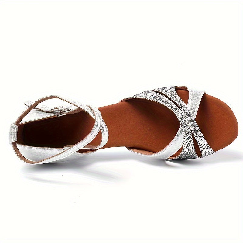 Women's Satin Latin Dance Shoes Ankle Strap Non Slip Soft Comfortable Shoes