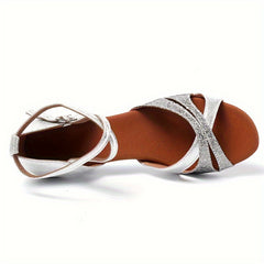 Women's Satin Latin Dance Shoes Ankle Strap Non Slip Soft Comfortable Shoes