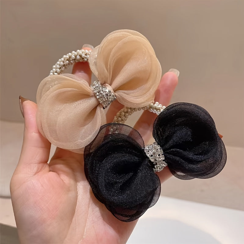 Mesh Rhinestone Bow Hair Ring Girls Hair Rope