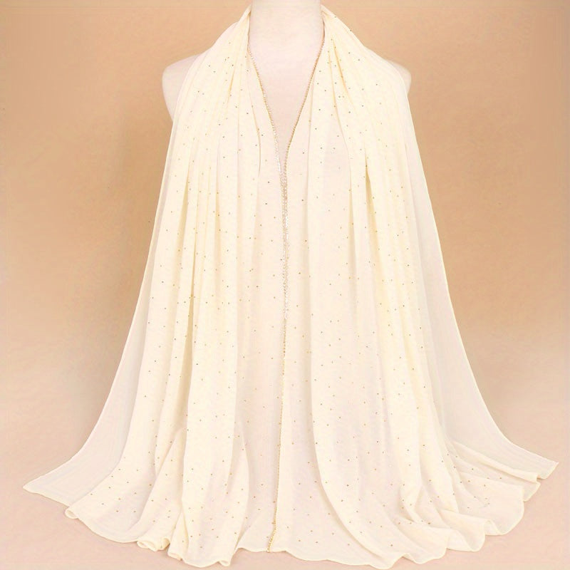Rhinestone Chiffon Scarf Classic Hijab Solid Thin Shawl Women Headsca