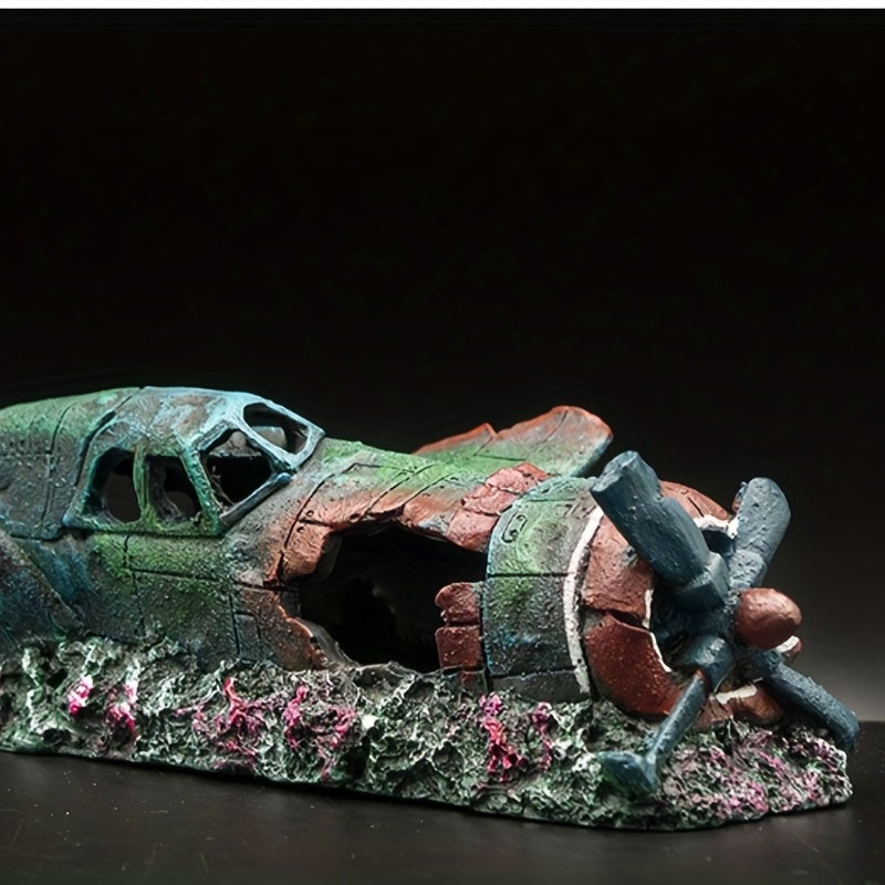 Aquarium Helicopter Wreckage Decor - Enhance Fish Habitat