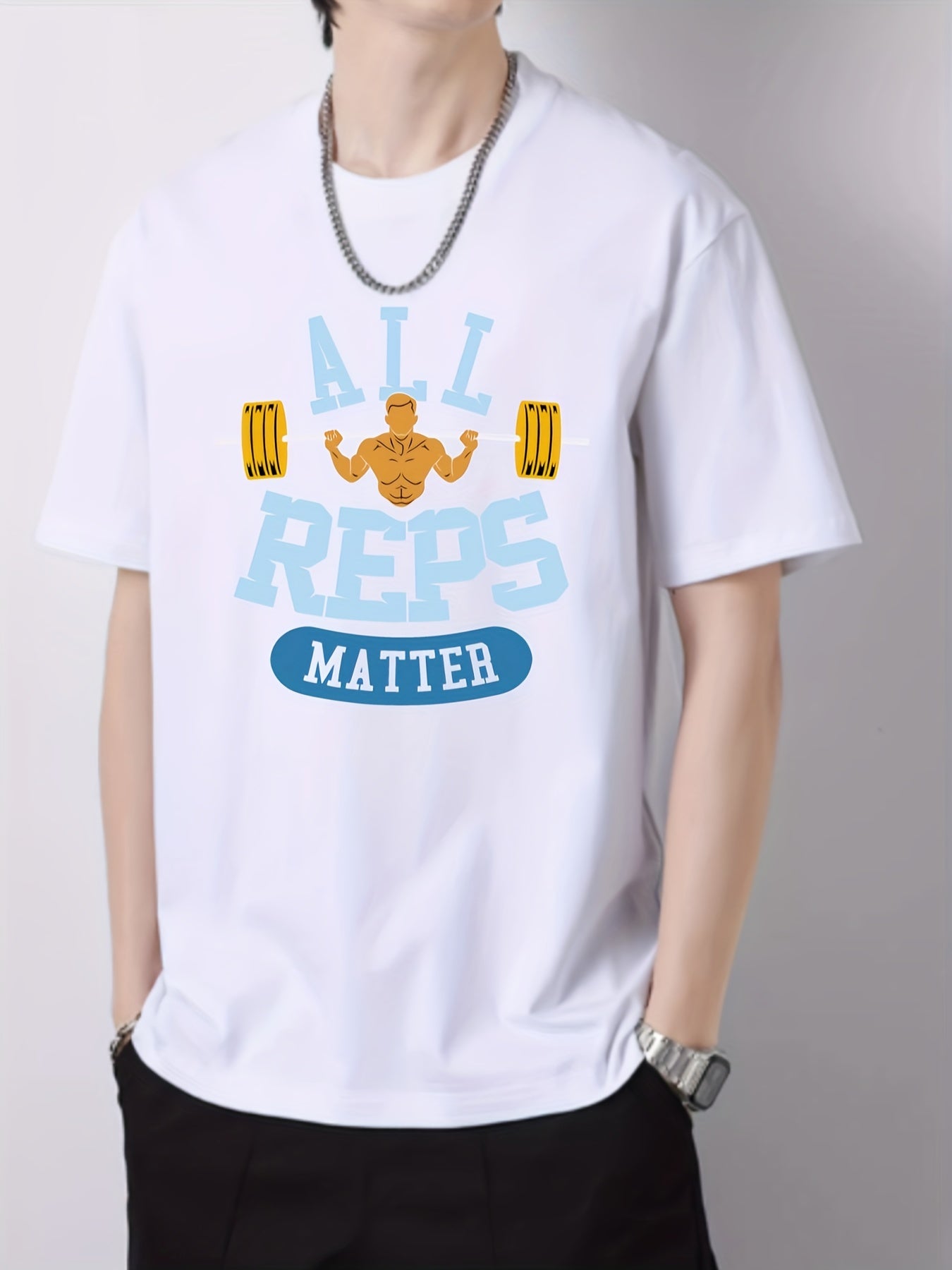 Men's Barbell Muscle Man Pattern Cotton Print T-shirt