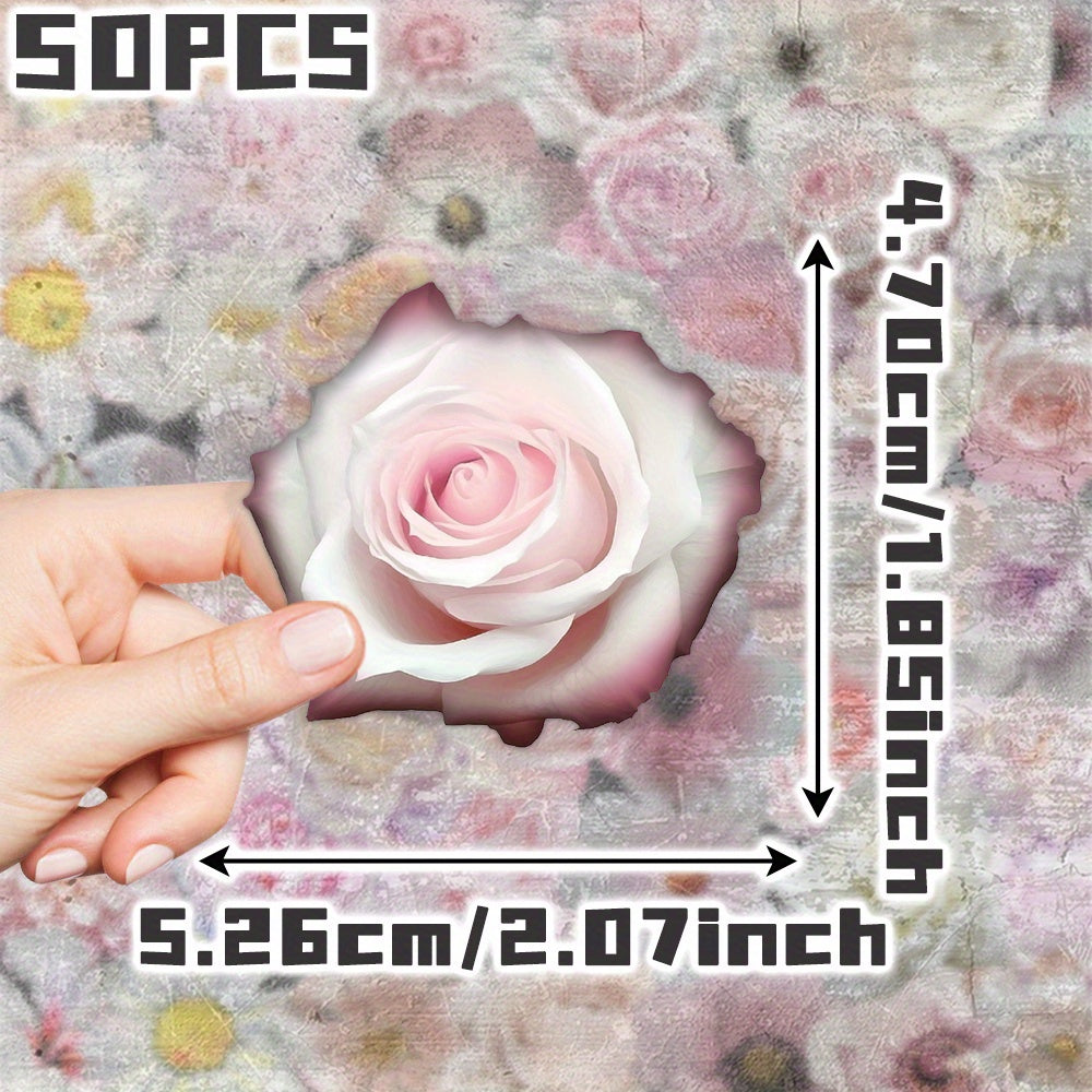 50 Pink Roses & Floral Stickers Non Repeating Transparent Decals for Party Decor