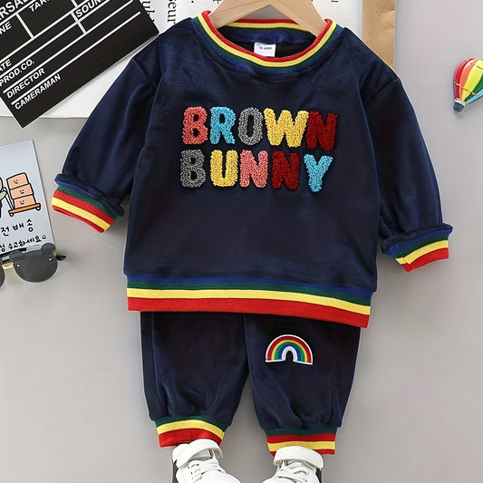 Colorful Letter Print Boys Sweatshirt & Sweatpants Set