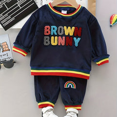 Colorful Letter Print Boys Sweatshirt & Sweatpants Set