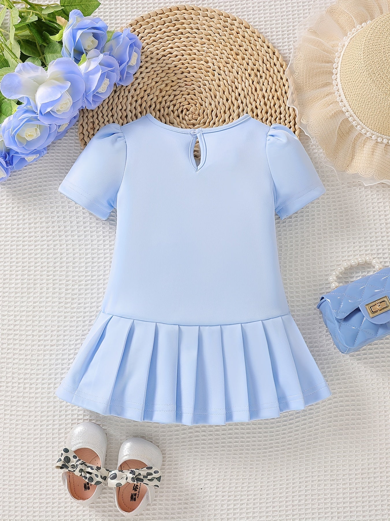 Baby Girls Block Bow Pleated Dress Princess Dress
