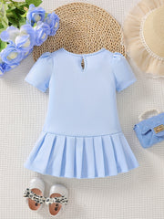 Baby Girls Block Bow Pleated Dress Princess Dress