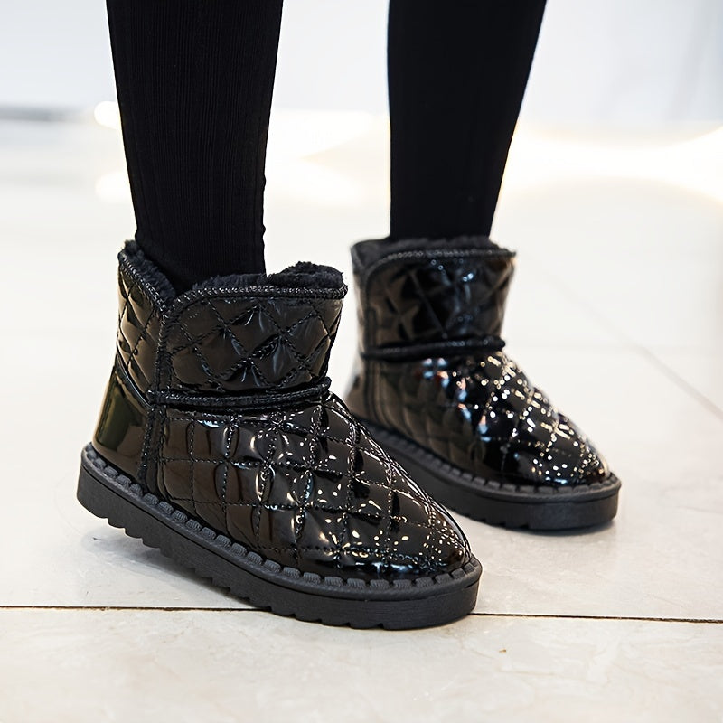 Girl's Solid Snow Boots Warm Fleece Cozy Non slip Ankle Boots