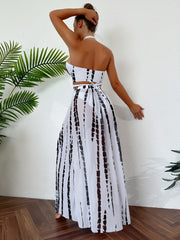 Tie Dye Halter Bikini Set with Cover Up Skirt