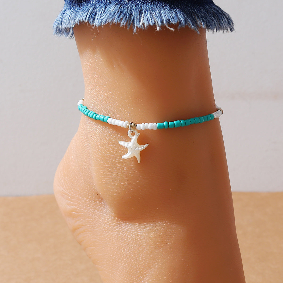 Y2K Style Rice Bead Starfish Anklet for Women