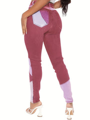 Colorblock Skinny Jeans High Rise Stretch Denim