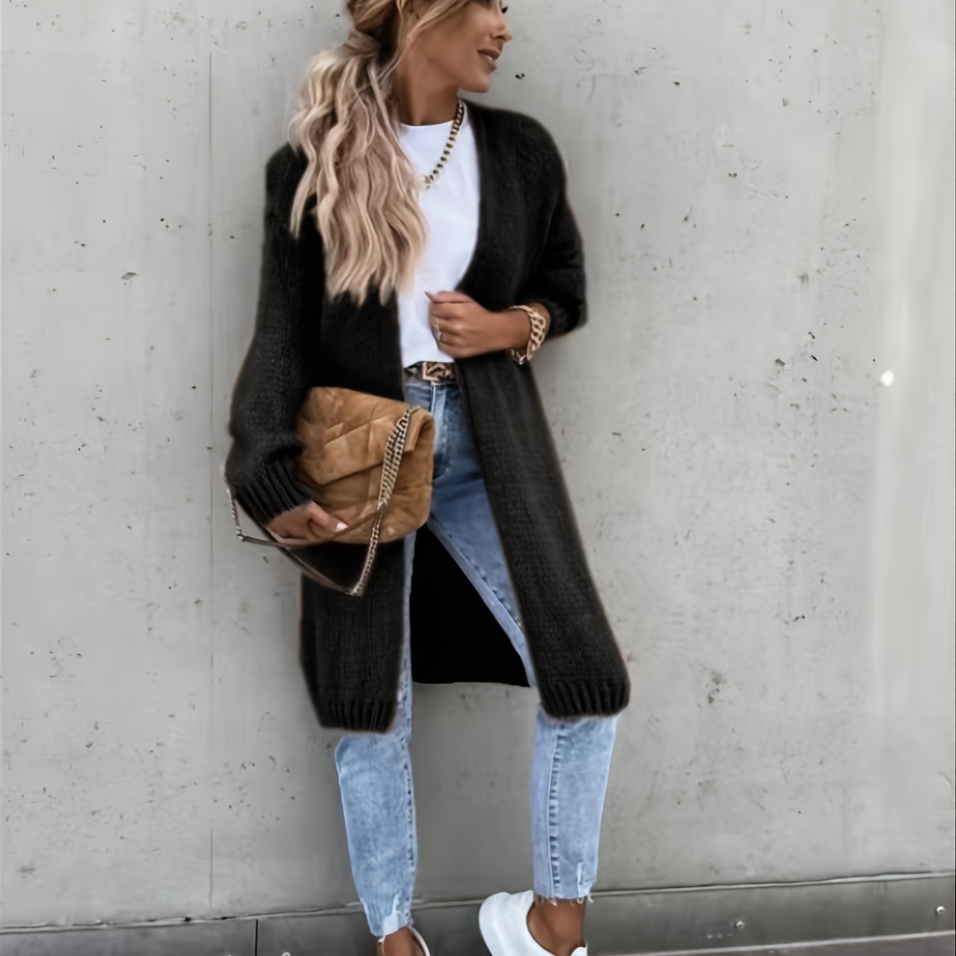 Women's Open Front Knit Cardigan Long Sleeve