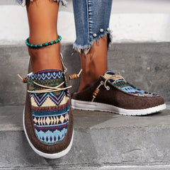 Women's Geometric Canvas Sneakers Low Top Retro Walking Loafers