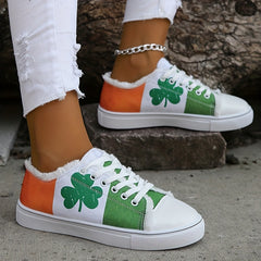 Women's Clover Print Canvas Shoes Lace Up Lightweight Sneakers