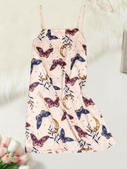 Butterfly Pattern Pajamas with Satin Print Suspender Pajamas