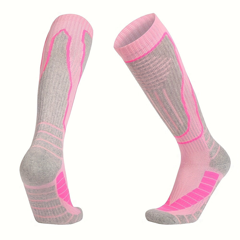 1pair Knee High Ski Socks Thickened Sports Sweat-absorbing Non-slip Warm Socks