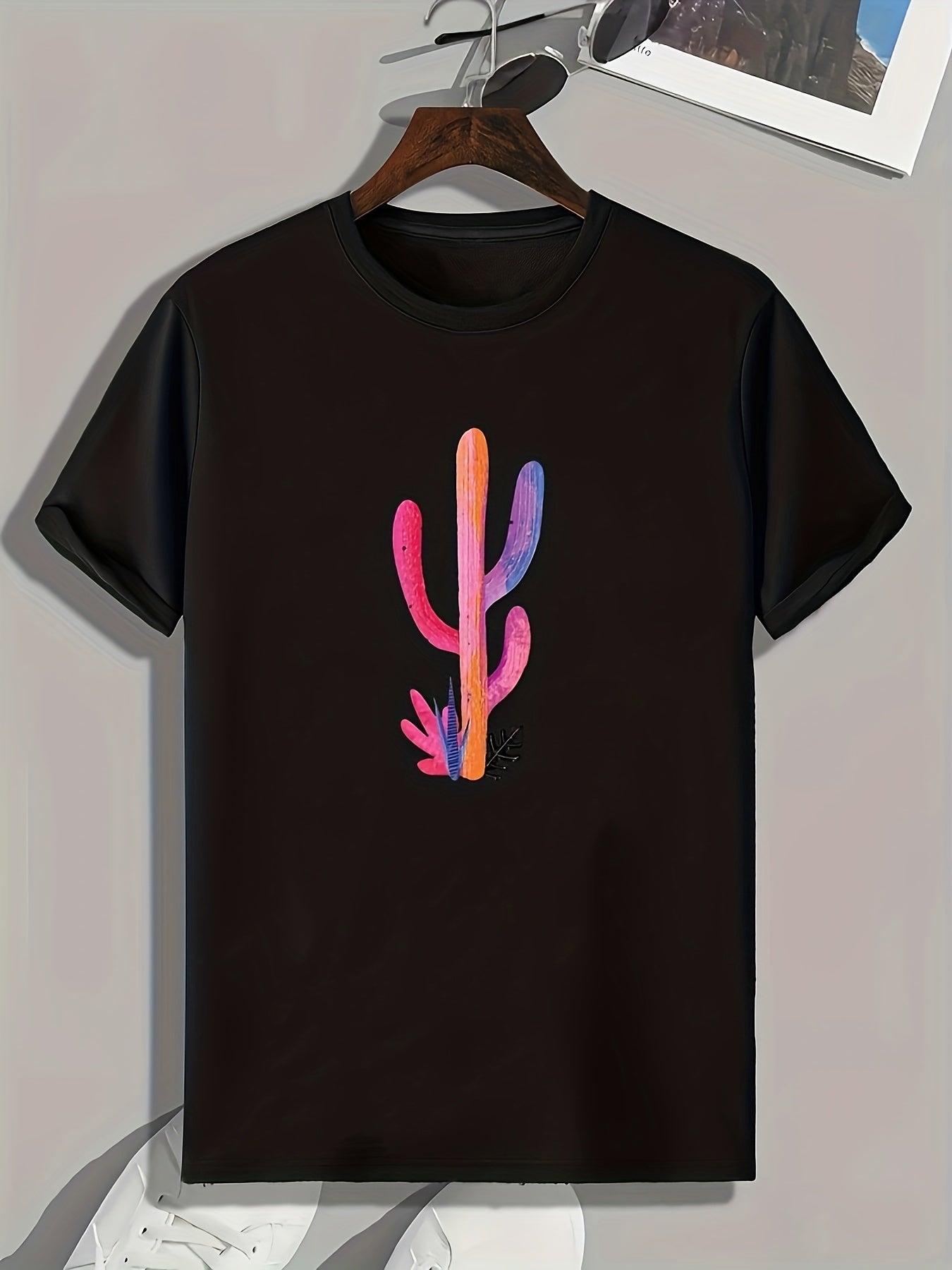 Cactus Pattern Print Men's Comfy Sports T shirt Graphic Tee