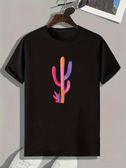 Cactus Pattern Print Men's Comfy Sports T shirt Graphic Tee