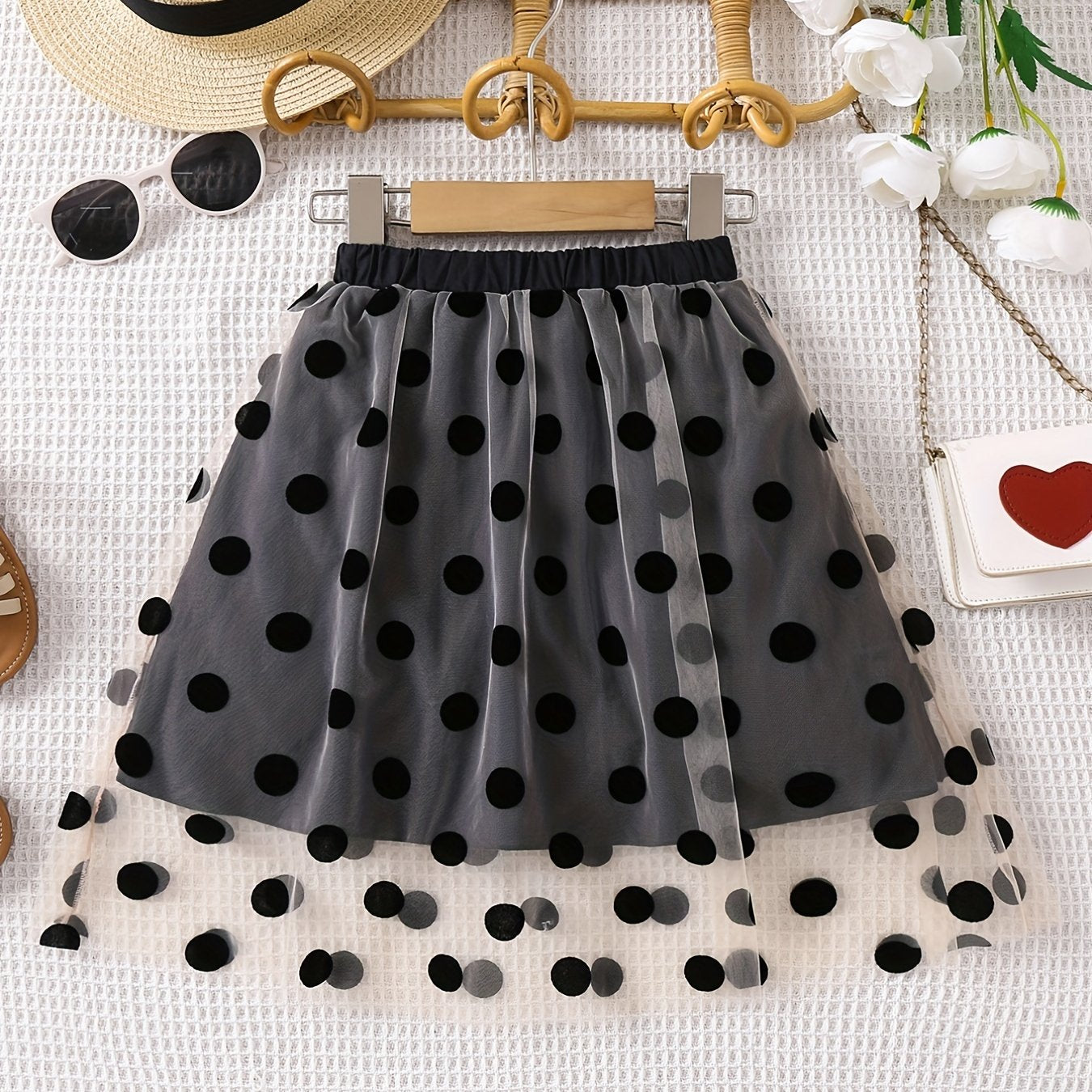Girls Polka Dot Mesh Skirt Casual Midi Dress For Kids