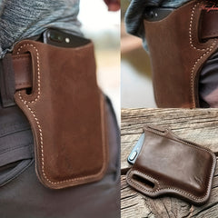 Men's Faux Leather Waist Bag Phone Case for Outdoor Sports
