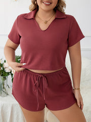 Solid Waffle Knit Crop Top & Shorts Pajama Set