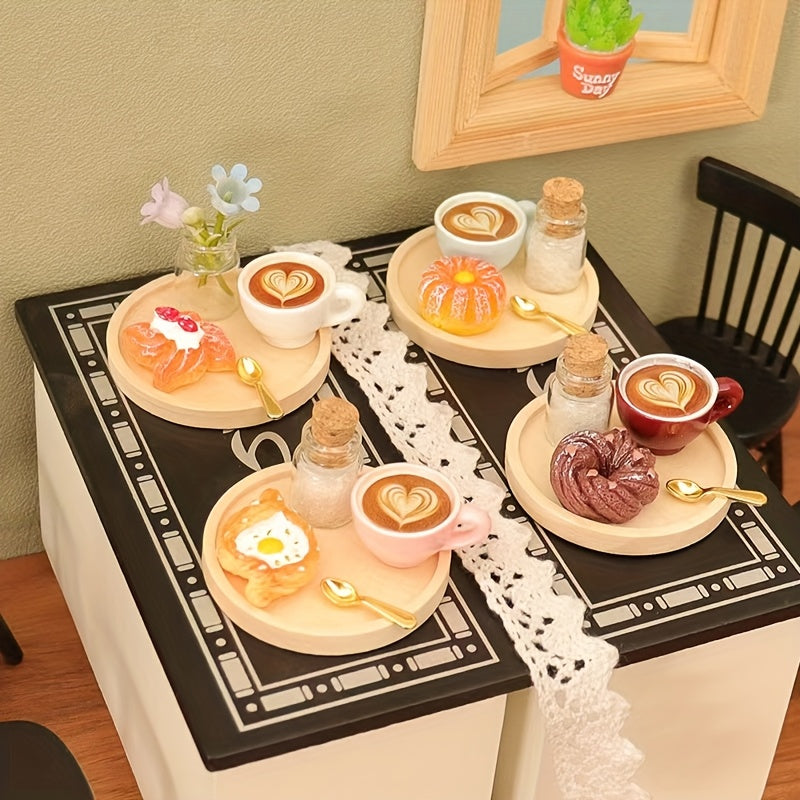 Dollhouse Pastry Coffee Tray Set for OB11 - 5pcs Props & Backdrop