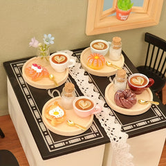 Dollhouse Pastry Coffee Tray Set for OB11 - 5pcs Props & Backdrop