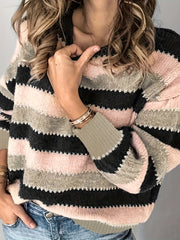 Colorblock Stripe Print Round Neck Jumper