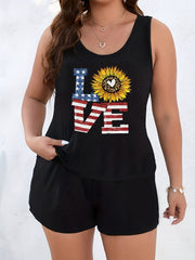 Independence Casual Loungewear Set Women's Plus Flag Leopard Print Tan