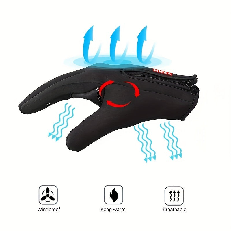 Winter Warm Gloves With Zipper Waterproof Touch Screen Windproof Gloves