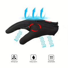 Winter Warm Gloves With Zipper Waterproof Touch Screen Windproof Gloves