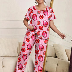 Strawberry & Lip Print Short Sleeve Pajama Set
